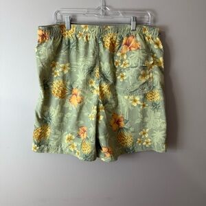 Breakwater Green and Yellow Swim Trunks with Drawstring Waistband Floral Print M